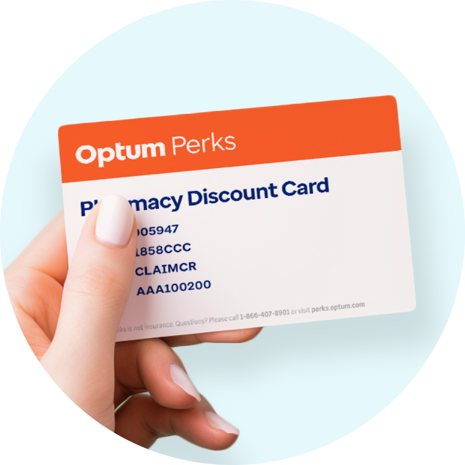 A hand holding an Optum Perks discount card